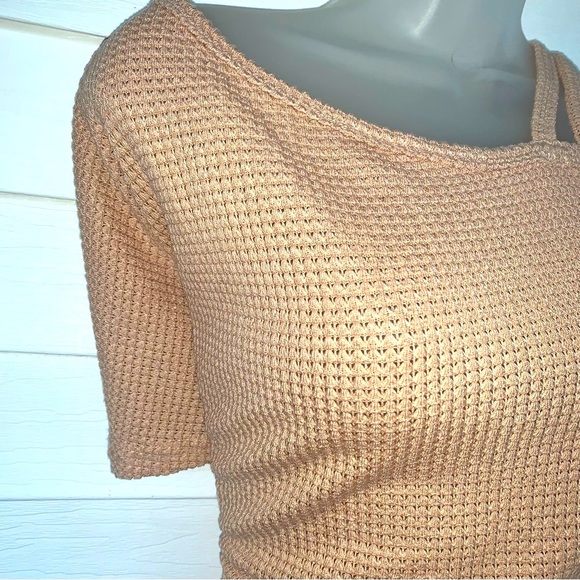 Women's Short Sleeve Tan Top NWT WAFFLE TEXTURE pink size XL - Picture 3 of 6